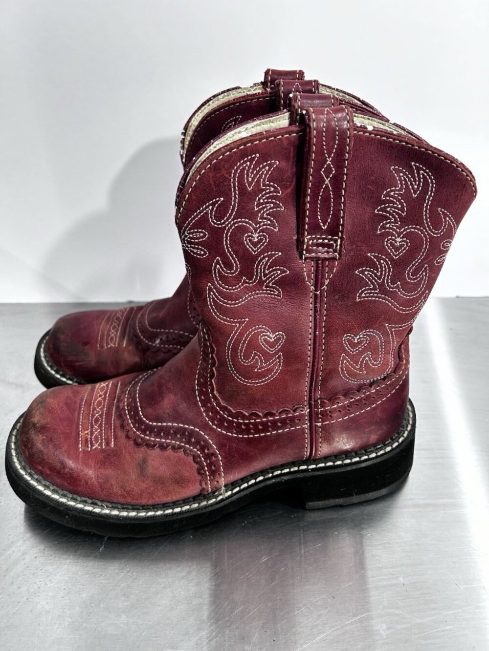Ariat Brick Rebel Fatbaby Saddle Boots Womens 7.5B Brown Leather Western READ!!!